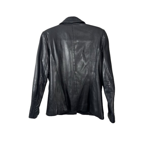 Ann Taylor Black Leather Jacket Womens S Minimal Chic Moto Style Layer Downtown - Picture 2 of 16